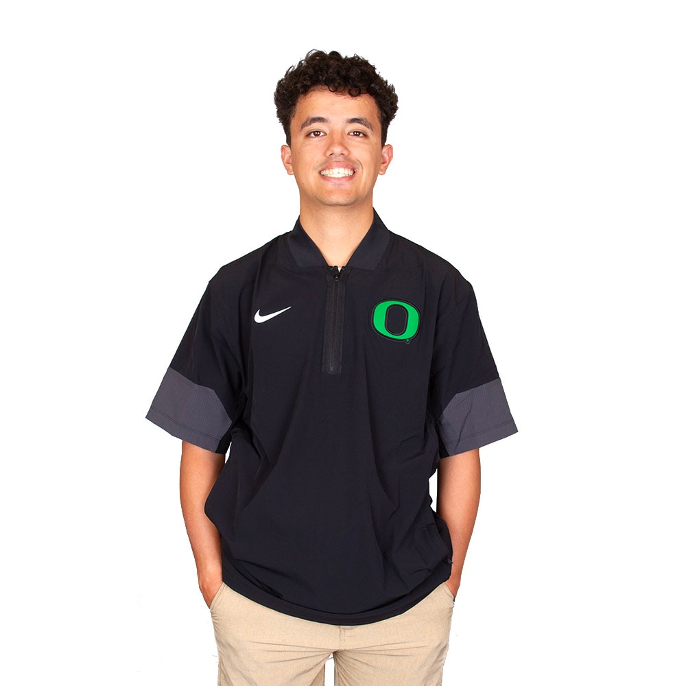 Classic Oregon O, Nike, Black, Coat/Jacket, Polyester Blend, Men, Coaches, Water Repellent, Taffeta, Sideline, Pullover, Short sleeve, 883781